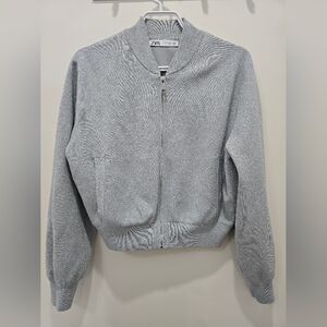ZARA Sparkle Silver Bomber Jacket Oversised Size S